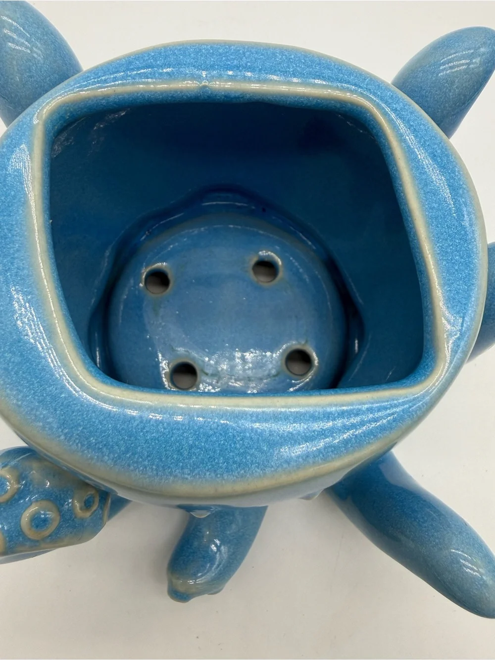 Bath & Body Works Blue Ceramic Octopus Foaming Hand Soap Dispenser Holder EUC